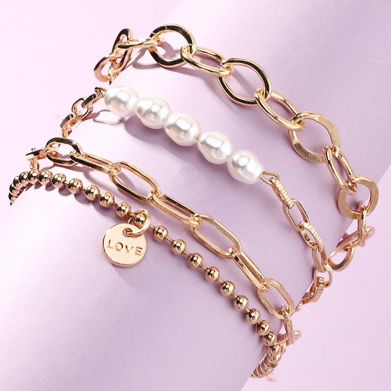 Jewelry Wholesale Fashion Simple Multi-layer Chain Geometric Bracelet Beaded Pearl Bracelet