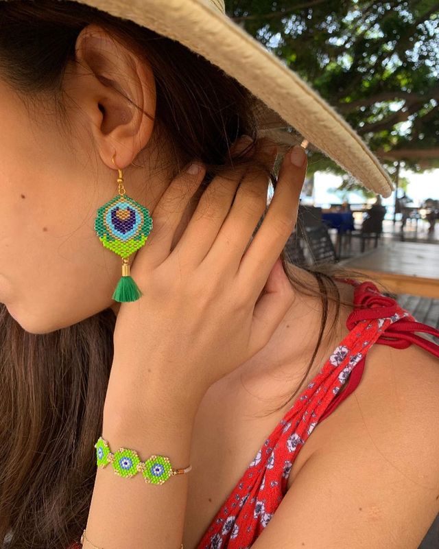 Women Earrings Creative Fashion Miyuki Rice Beads Woven Peacock Feather Ear Jewelry