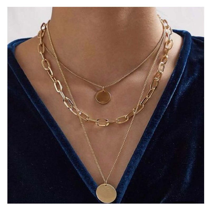 Fashion New Alloy Round Coin Simple Retro Pendant Necklace For Women