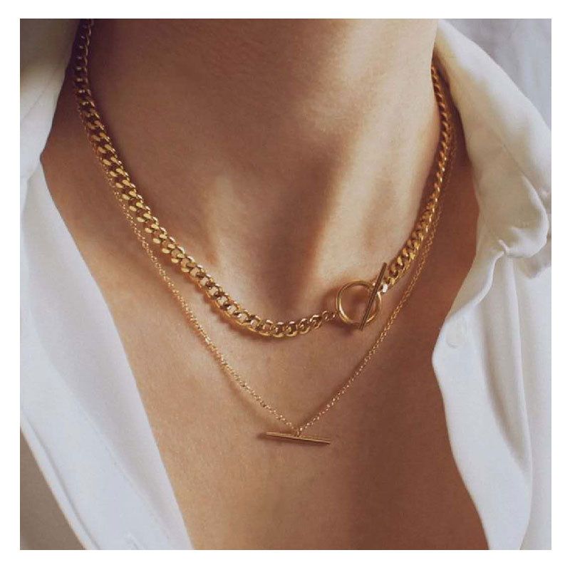 Collar De Cadena De Doble Capa De Hueso De Serpiente Todo Fósforo De Aleación De Moda Para Mujer