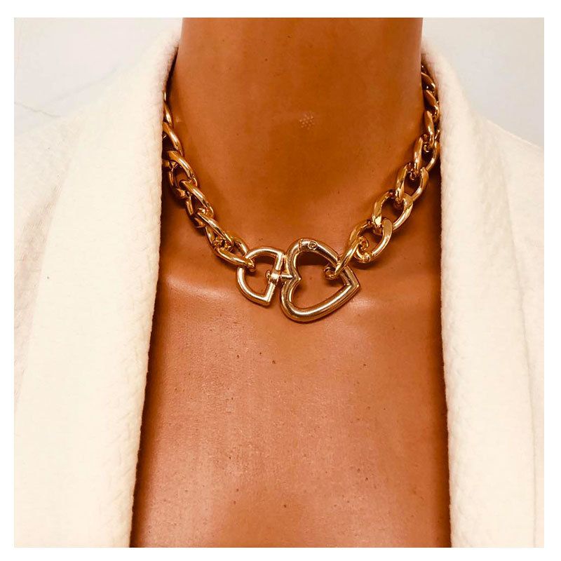 New Fashion Punk Style Thick Chain Alloy Heart Pendant Clavicle Chain Necklace