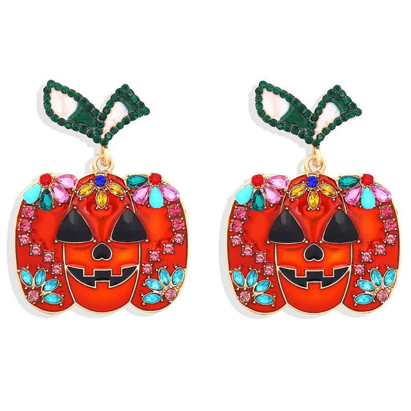 Hot-selling Halloween Pumpkin Pendant Fun Smiley Face Diamond Fashion Stud Boucles D&#39;oreilles
