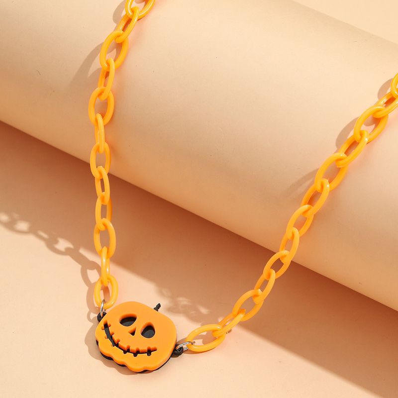 Halloween Petit Ornement Acrylique Citrouille Imp Pendentif Collier Chaîne En Résine