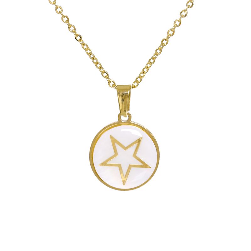 Fashion Stainless Steel Geometric Five-pointed Star Pattern Pendant Necklace