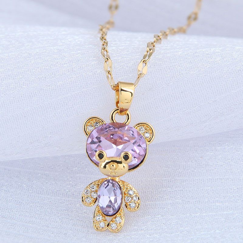 Exquisite Korean Fashion Sweet Ol Simple Flash Diamond Bear Women's Copper Necklace