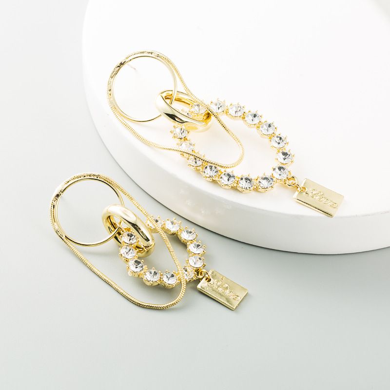 Fashion All-match Real Gold Plated S925 Silver Needle Alloy Inlaid Rhinestone Exaggerated Long Earrings