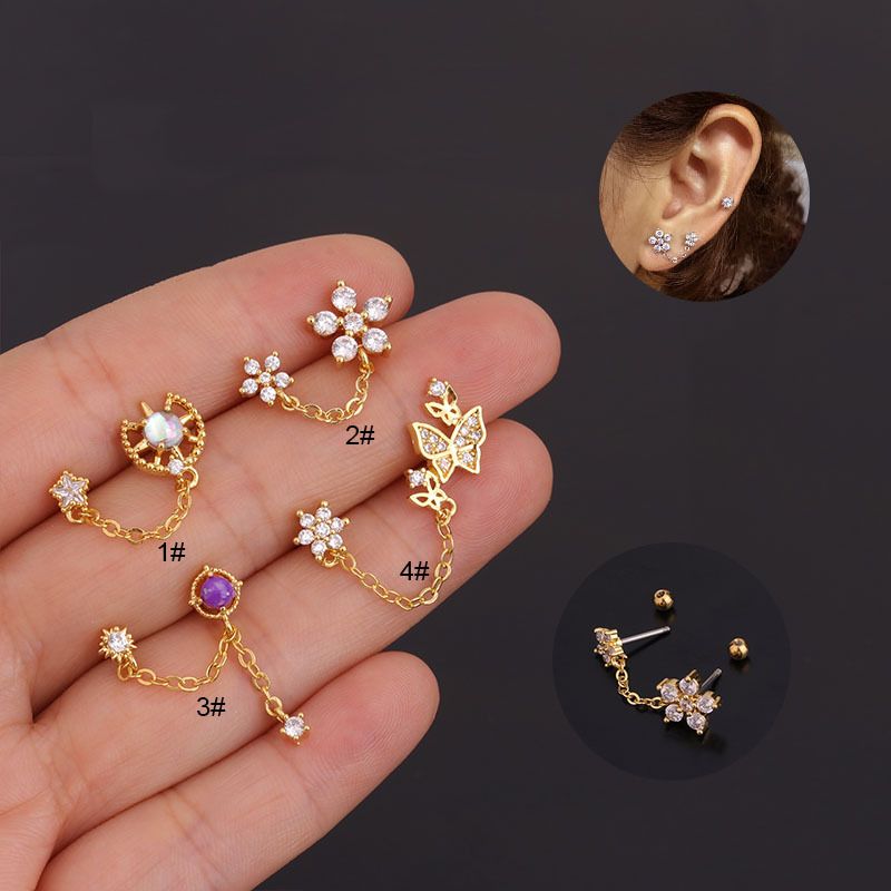 Ear Cartilage Rings & Studs Fashion Geometric 316 Stainless Steel  Copper Inlaid Zircon