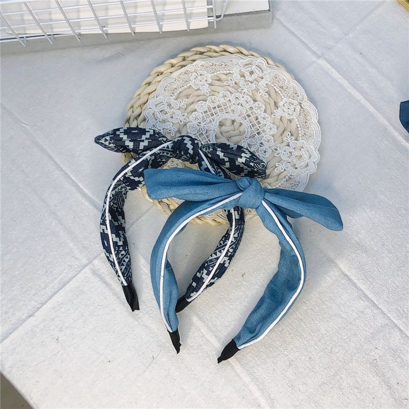 Korean Dongdaemun New Single-layer Bow Cloth Headband Simple Clamp Color Denim Wide-edged Headband Wholesale