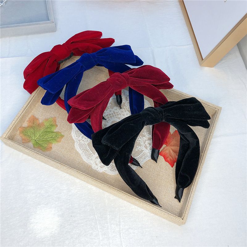 Korean New Flannel Autumn Double-layer Big Bow Broad-sided Non-slip Simple Headband For Women Wholesale