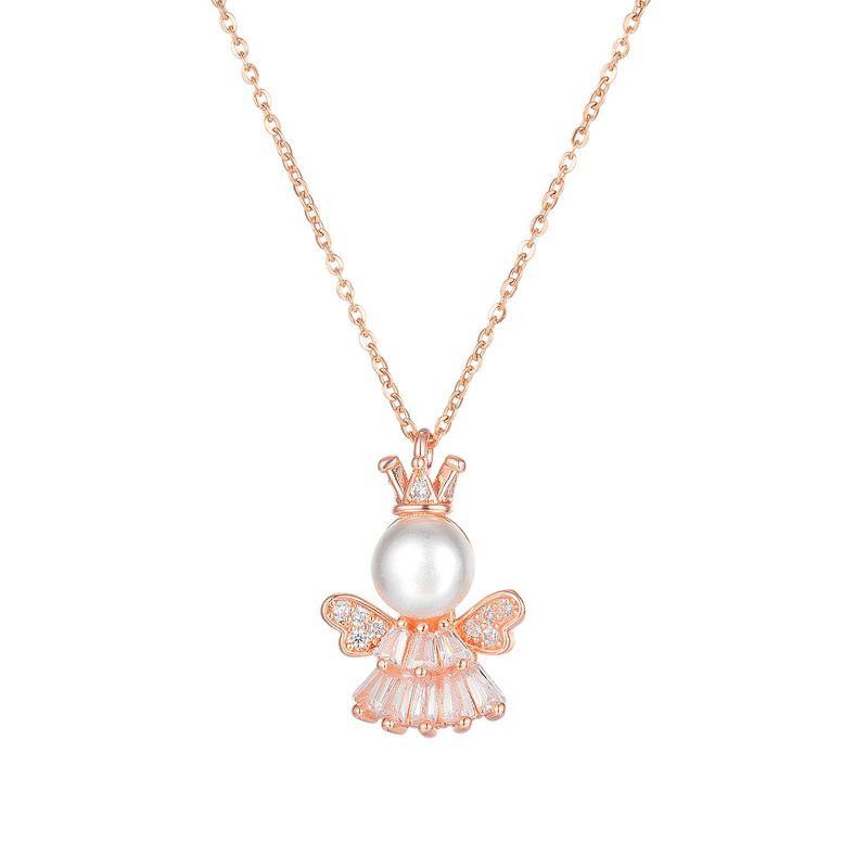 Korean Pearl Diamond Little Princess Angel Lady Necklace