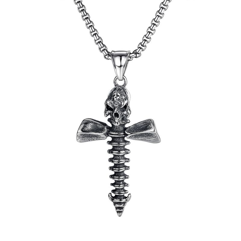 Classic Creative Skull Screw Pattern Cross Pendant Men's Titanium Steel Necklace Wholesale