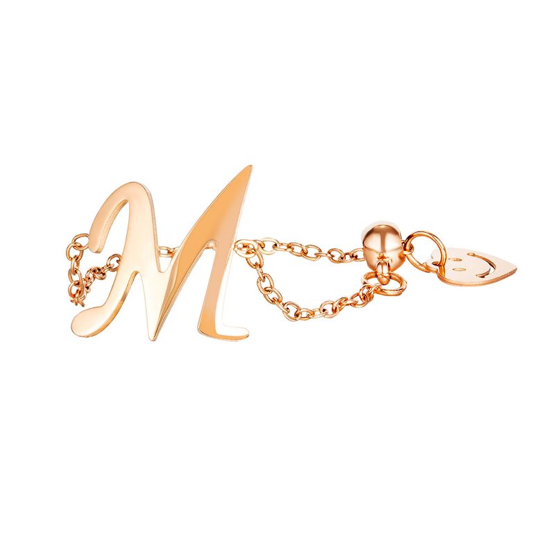 Korea New Fashion Peach Heart Smiley Letter M Titanium Steel Chain Adjustable Ring For Women Wholesale