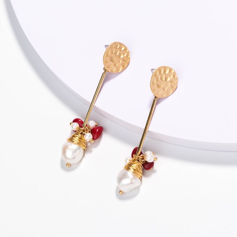 New Fashion  Natural Pearl Winding Coral Stone Alloy Earrings