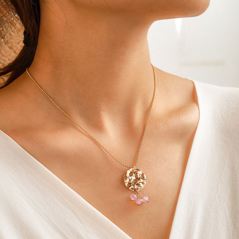 Disque De Mode Collier En Cristal Rose Créatif Cent Chaîne De Perles Rondes Chaîne Courte De La Clavicule