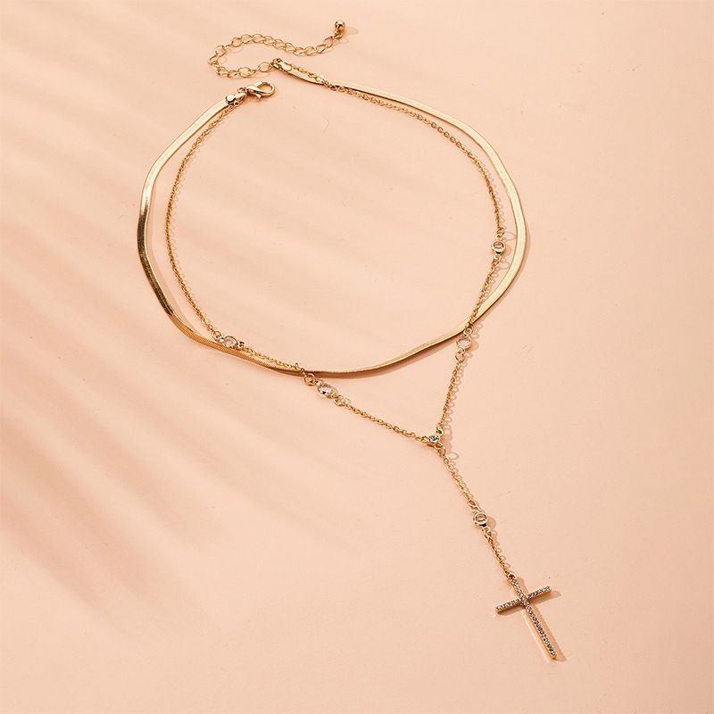 Collier De Mode Simple Collier Rétro Croix Pendentif Double Collier Clavicule Pour Femmes