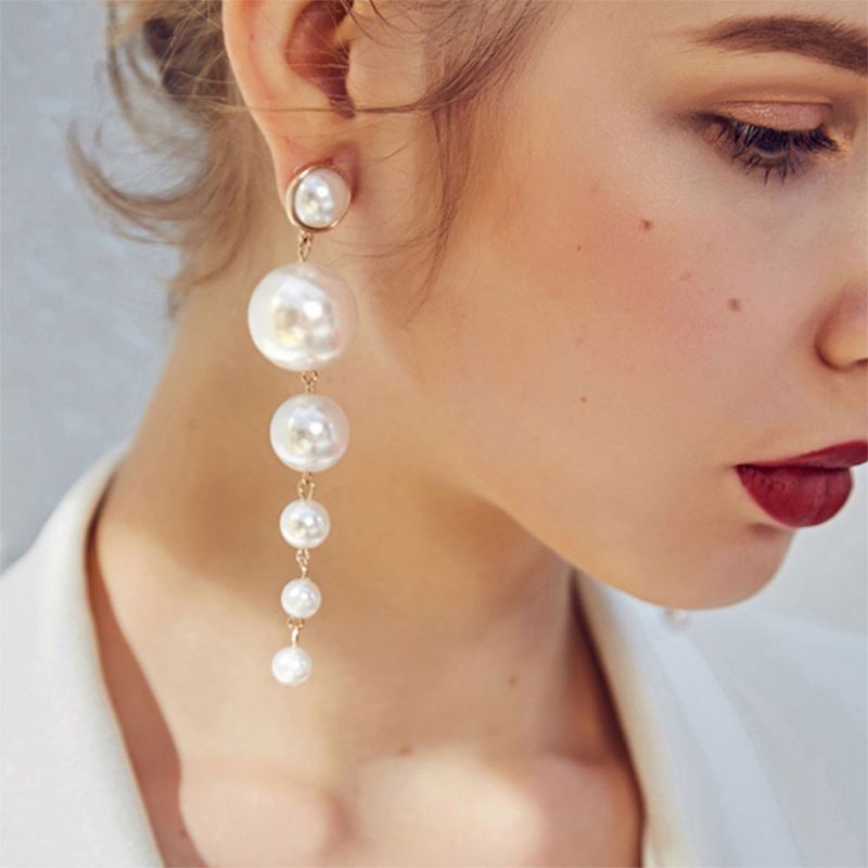 Simple Multi-size Pearl Long Earrings Wholesale Nihaojewerly