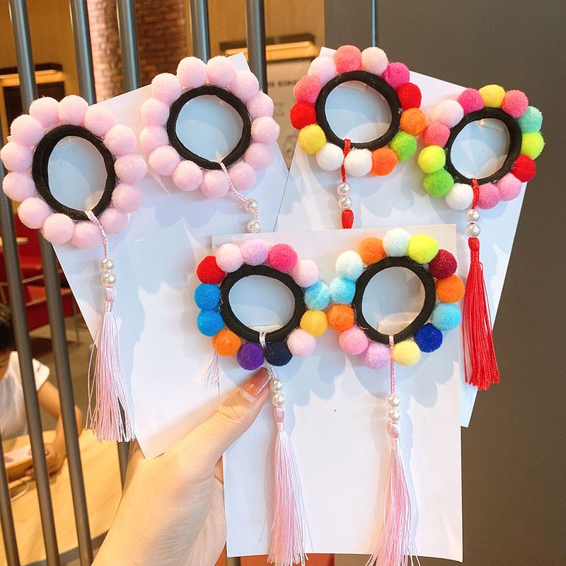 Children's Ball  Color Tassel Hair Tie Girls Baby Princess Cute Rubber Band