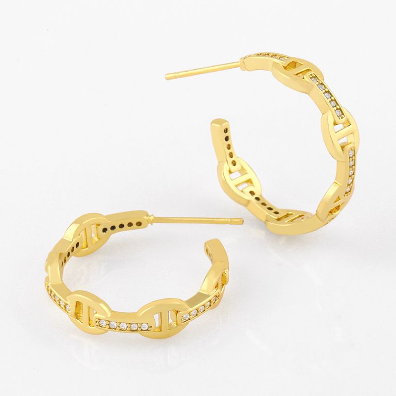 Fashion C Type Wild New Diamond Copper Earrings Ear Jewelry For Women