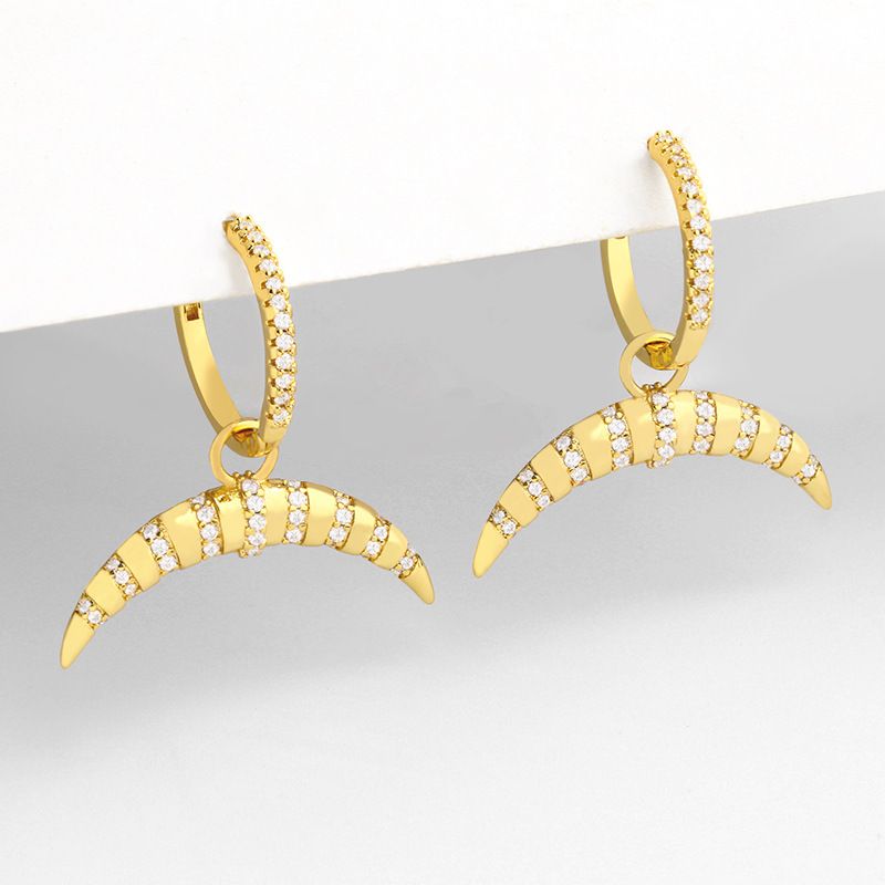 New Fashion Retro Crescent Diamond Striped Geometric Copper Earrings For Women