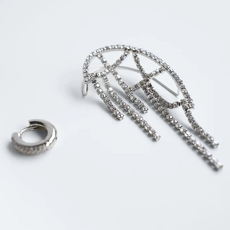 Asymmetrical Rhinestone Long Tassel Creative Fashion Earrings