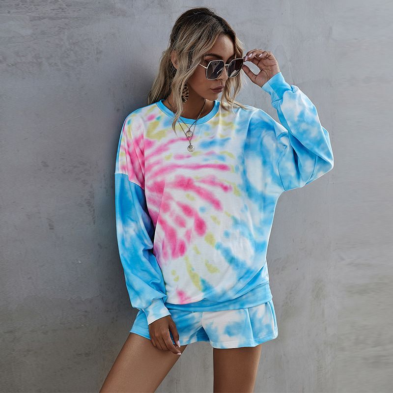 Hot Sale New Digital Printed Round Neck Long-sleeved Sweater Women's Shorts Casual Printed Fried Street Fashion Suit