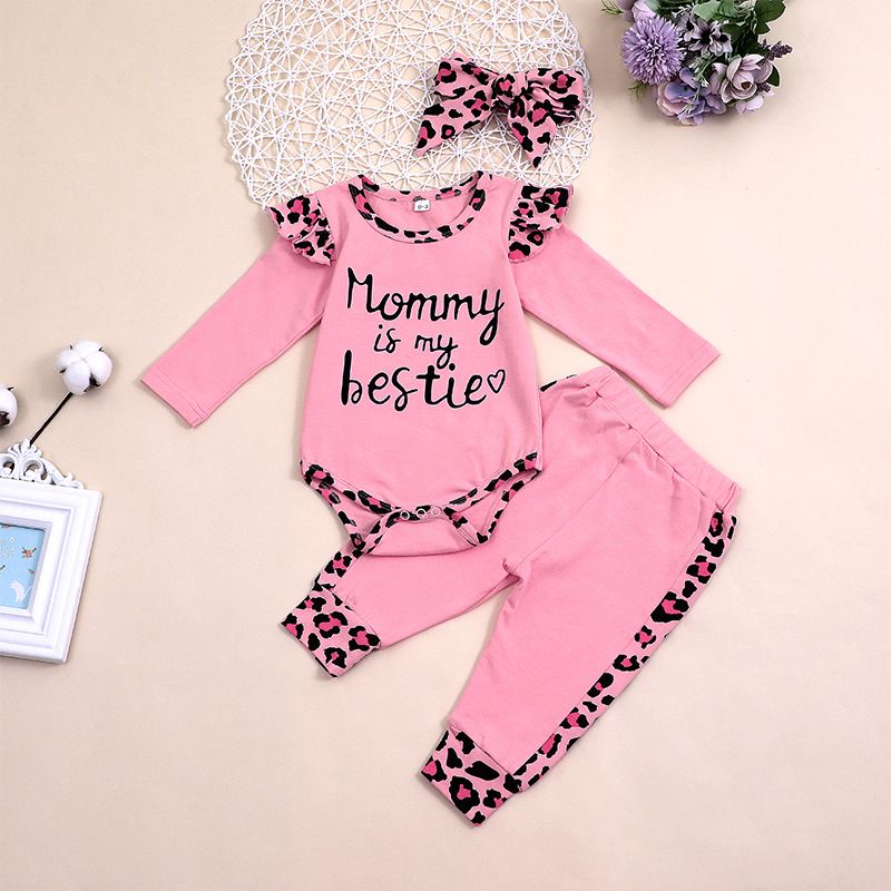 Children's Clothing Baby Letter Two-piece Baby Flying Long Sleeve Romper Jumpsuit Trousers Set Hot Sale