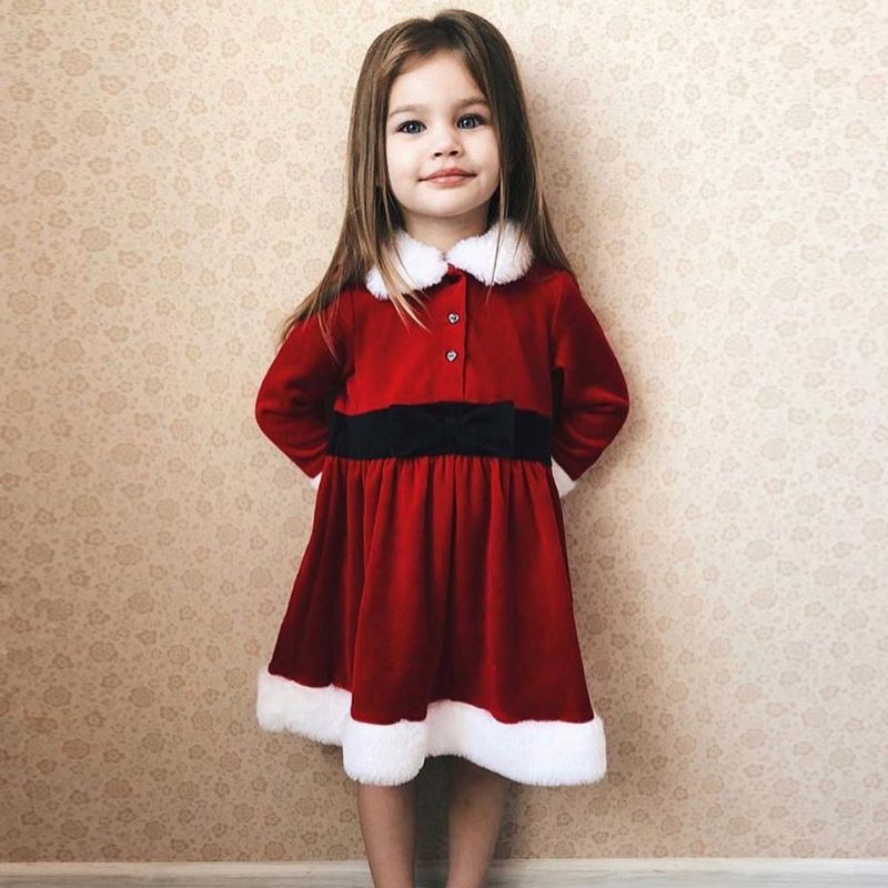2020 Autumn And Winter New Year Christmas Holiday Dress Cross-border Children's Clothing European And American Girls Long Sleeve Christmas Princess Dress