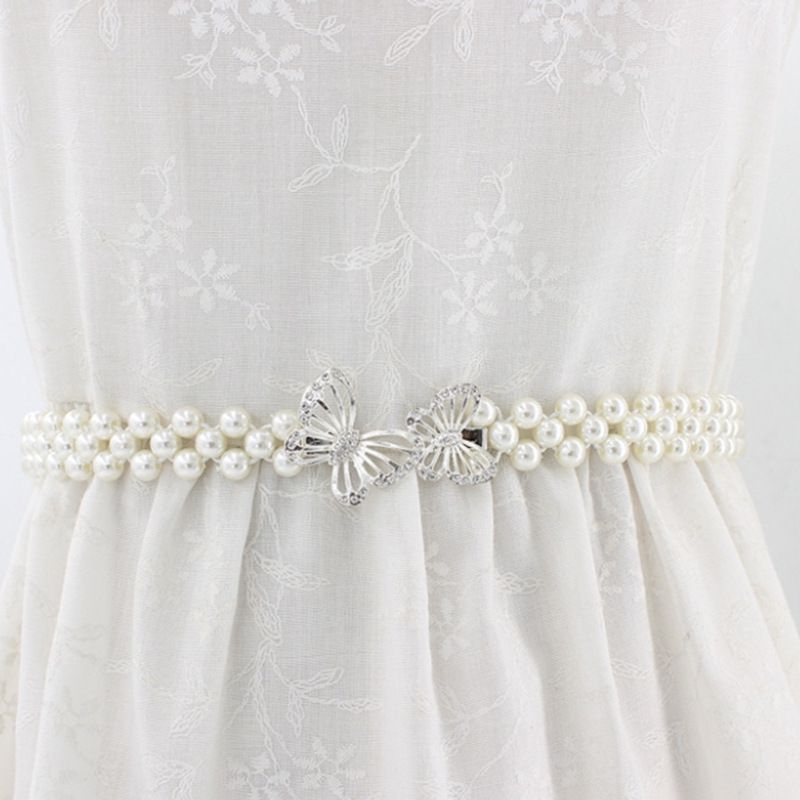 Nuevo Vestido Elástico Coreano De Perlas Decorado Con Cadena De Cintura De Diamantes De Imitación Dulces Elásticos