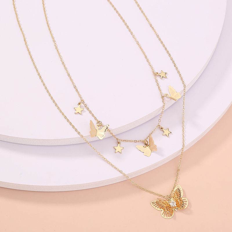 Collier Multicouche Papillon Doré Simple Et À La Mode