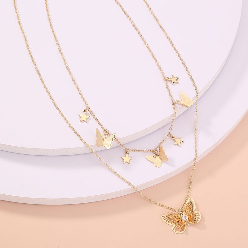 Simple And Fashionable All-match Golden Butterfly Multi-layer Necklace