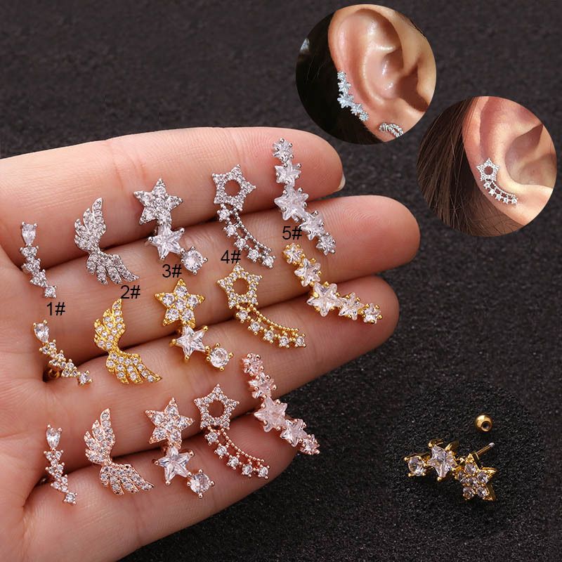 Ear Cartilage Rings & Studs Ethnic Style Star 316 Stainless Steel  Copper Zircon