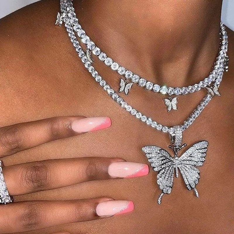 Fashion Big Butterfly Full Diamond Necklace