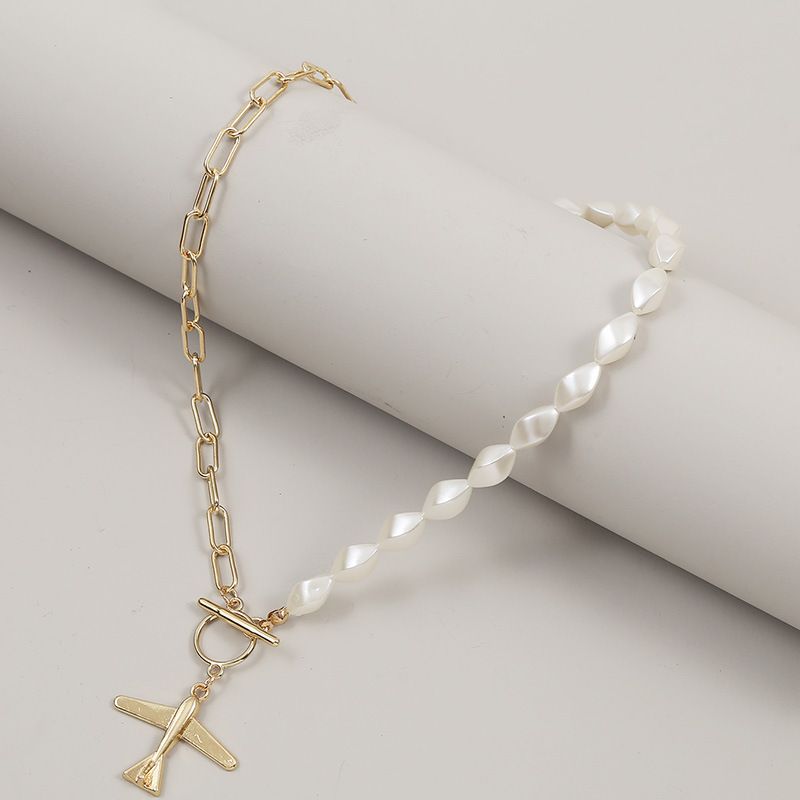 Mode Asymmetrische Flugzeug Perle Perlen Anhänger Frauen Halskette
