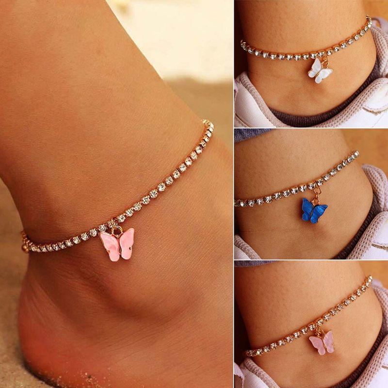 Fashion Shiny Rhinestone Butterfly Pendant Alloy Anklet Foot Ornaments Wholesale