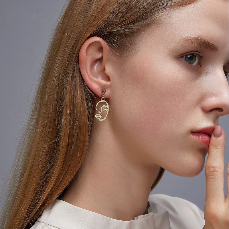Boucles D&#39;oreilles Ligne Visage Abstrait Minimaliste Coréen En Gros Nihaojewelry
