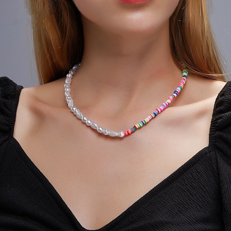Fashion Natural Pearl  Women's   Colored Soft Clay Necklace