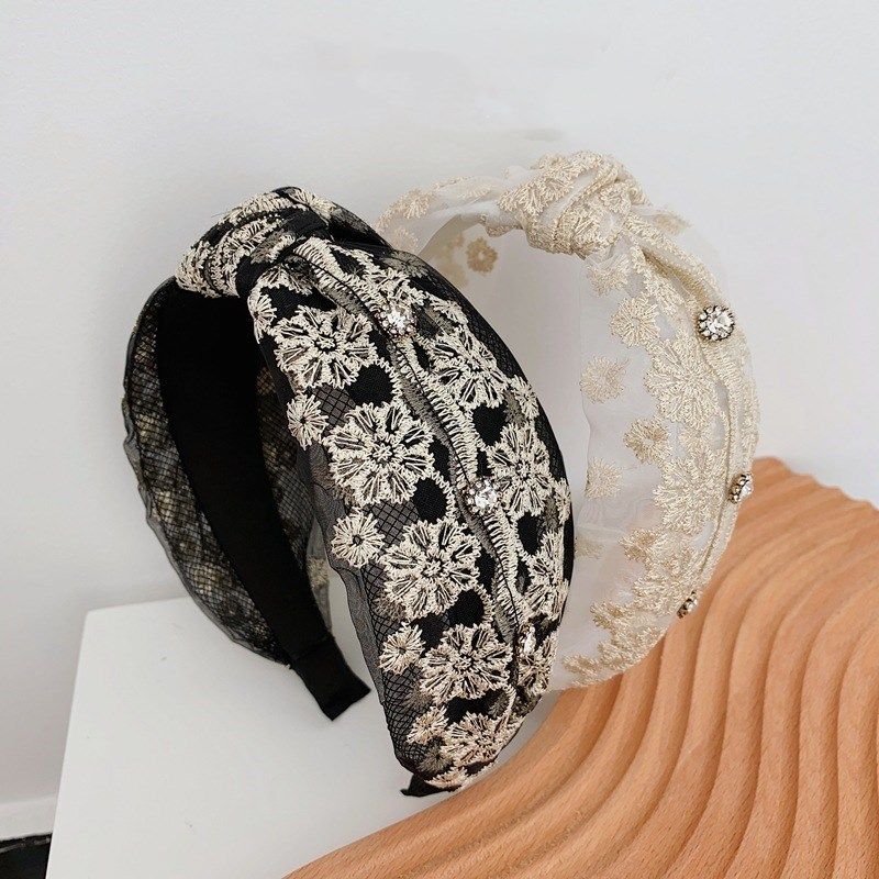 Korea Lace Diamond Simple Knotted Wide-brimmed Headband  Wholesale