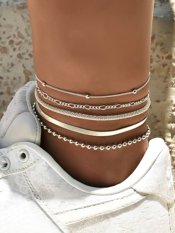 Women's Multi-layer Metal Chain Bead Chain Anklet Set
