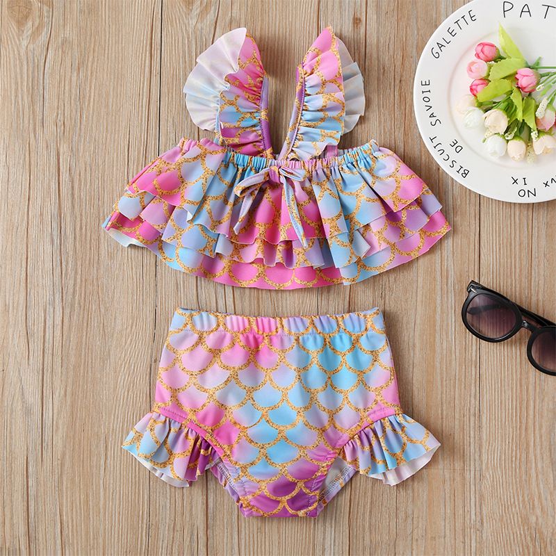 Mädchen Badeanzug Anzug Sommer Print Schwimmschlinge Kleidung Kinder Wassersportbekleidung