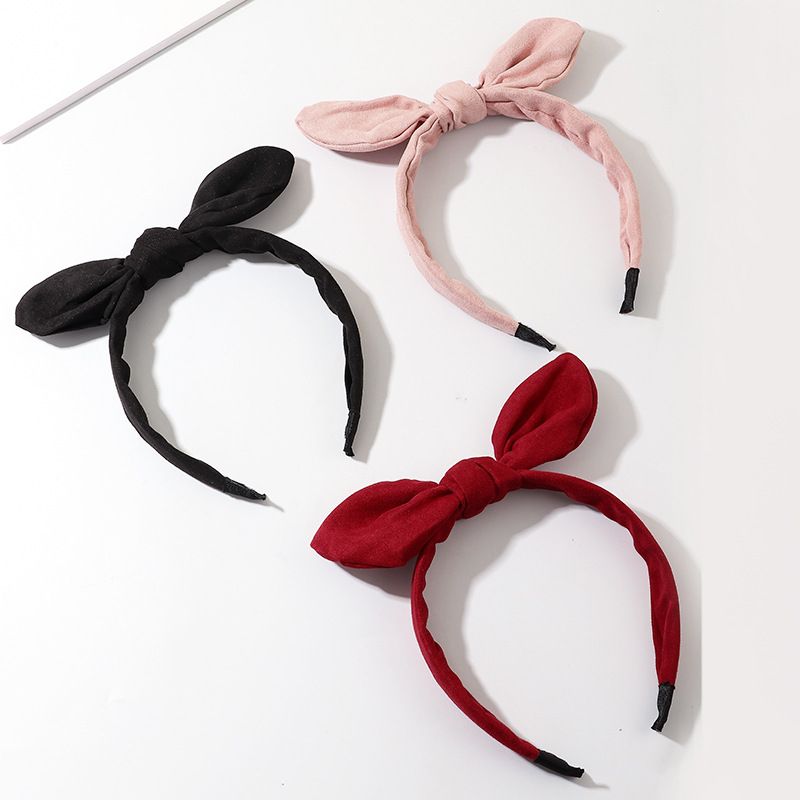 Fashion Rabbit Ears Headband Plaid Red Fabric Hairband Three-piece