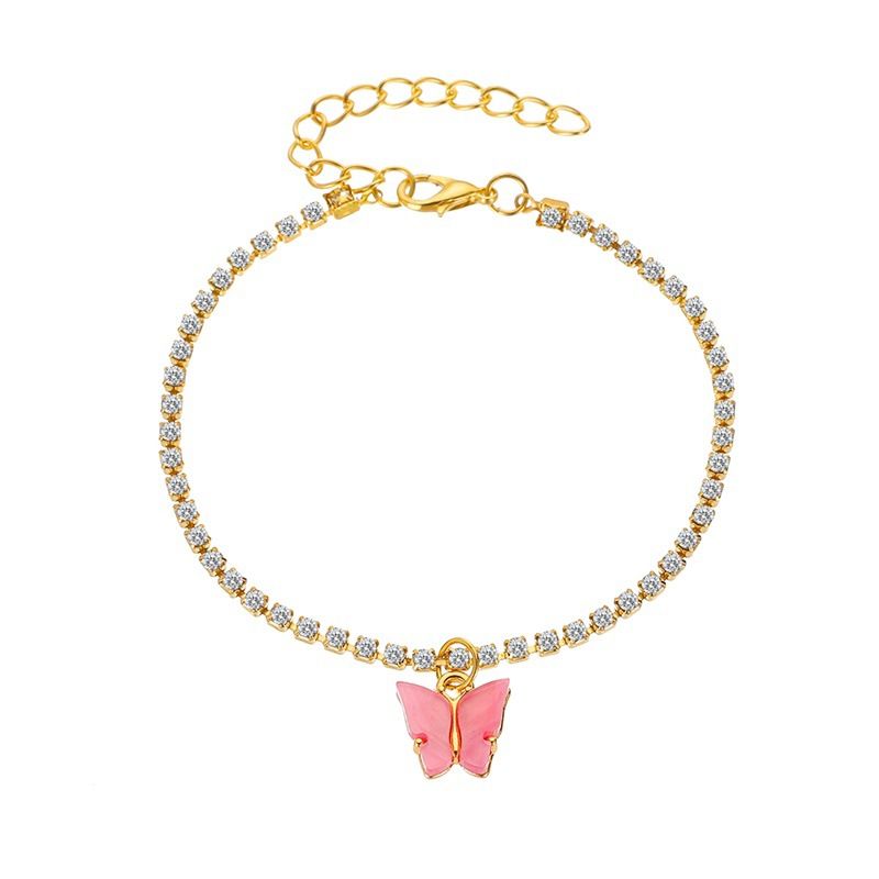 Fashion New Inlaid Shiny Rhinestone Wild Simple Butterfly Alloy Pendant Anklet