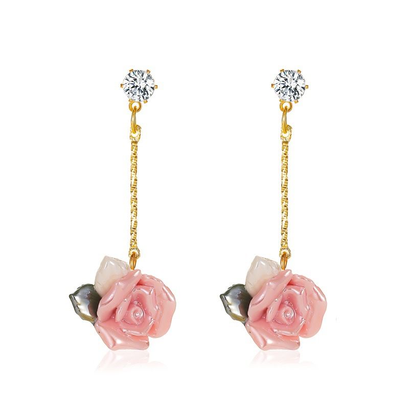 New French Palace Style Rose Three-dimensional Long Flower Earrings Wholesale