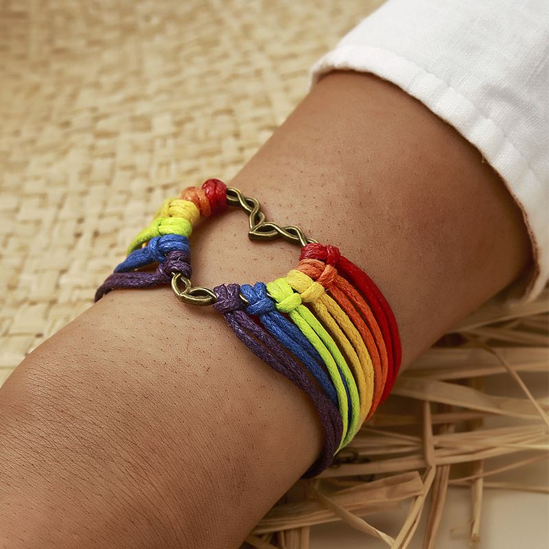 Nueva Moda Tejida A Mano Amor Amistad Pulsera De Aleación En Forma De Corazón De Colores Del Arco Iris