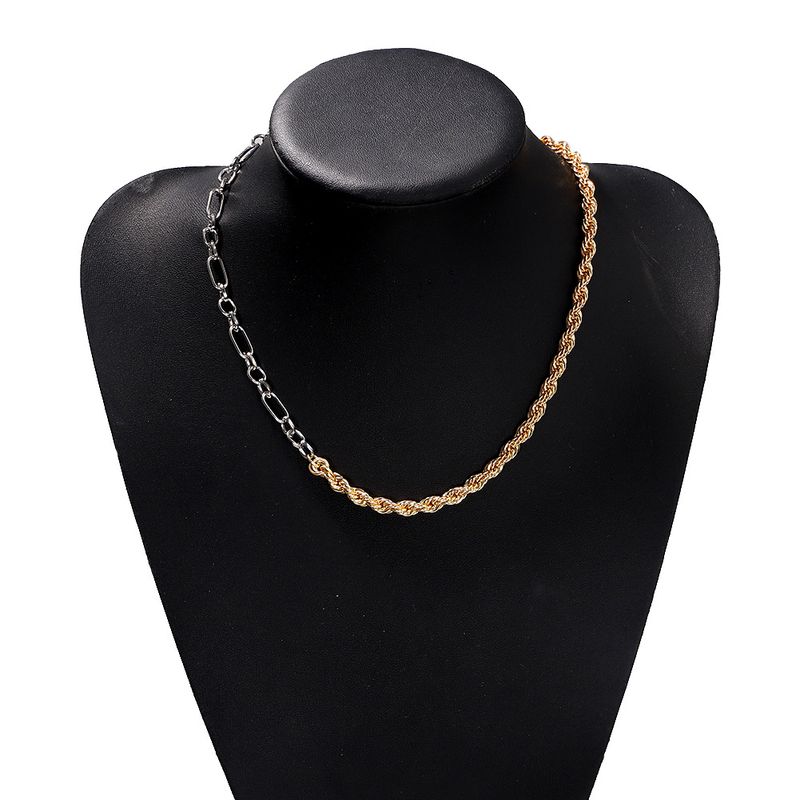 Gold  Silver Two-color Metal Stitching Snake Bone Clavicle Chain Geometric Necklace