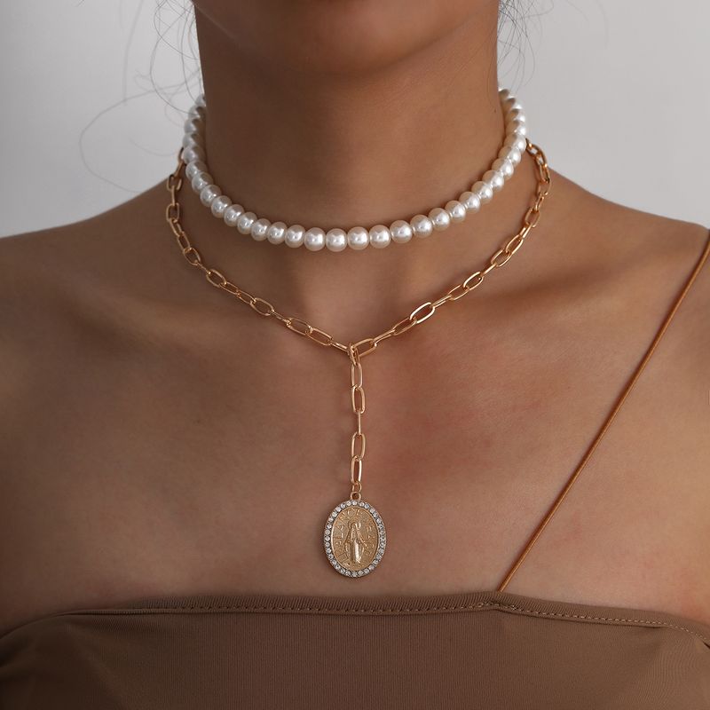 Mode Kreative Perle Porträt Anhänger Halskette