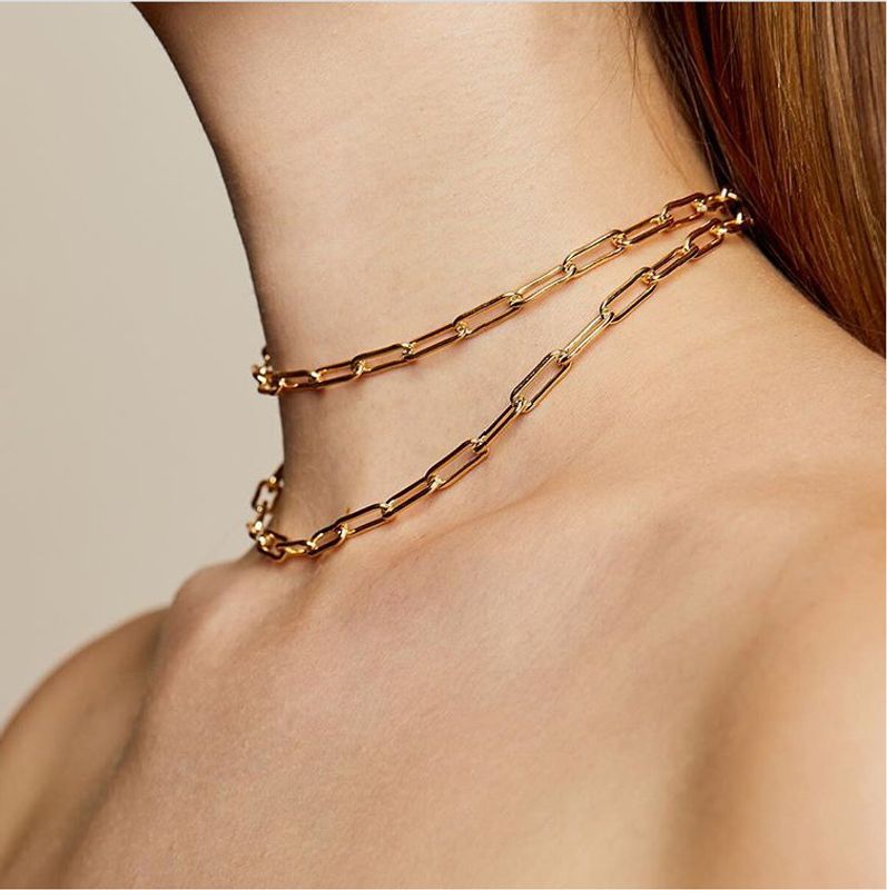 Fashion Metal Buckle Clavicle Chain Shiny Silver Necklace