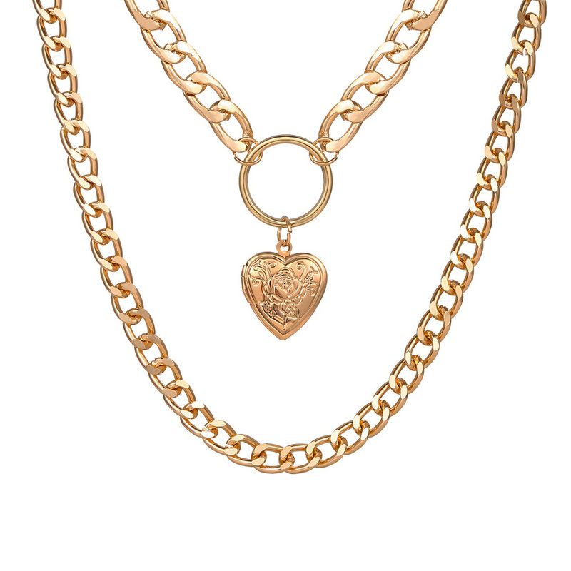 Fashion Multi-layer Love Pendant Gold Alloy Necklace
