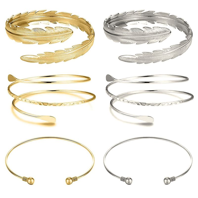 Best Selling Geometric Metal Arm Ring Leaf Bracelet Set Wholesale