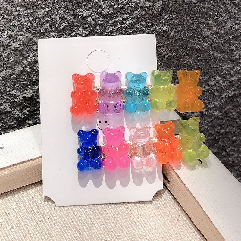 Korea New Cute Cartoon Color Clip Childlike Bear Hairpin Girl Sweet Side Clip  Wholesale