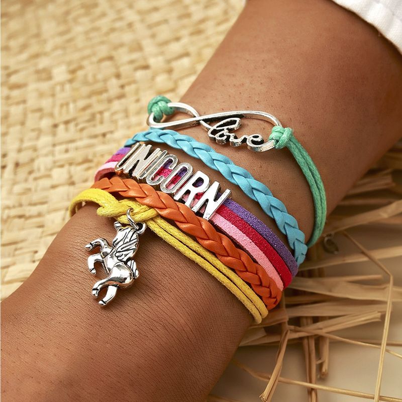 Fashion New Color Braided Rope Love Couple Multilayer Pony Turquoise Alloy Pendant Bracelet
